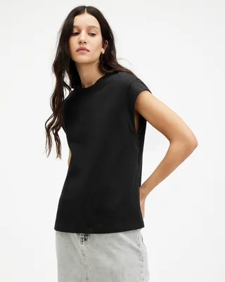 AllSaints Esme Crew Neck Faced Shoulder T-Shirt,, Size: