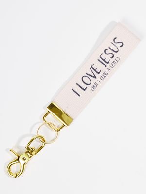 I Love Jesus But I Cuss A Little Canvas Keychain