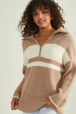 Noelle Striped Quarter Zip Sweater