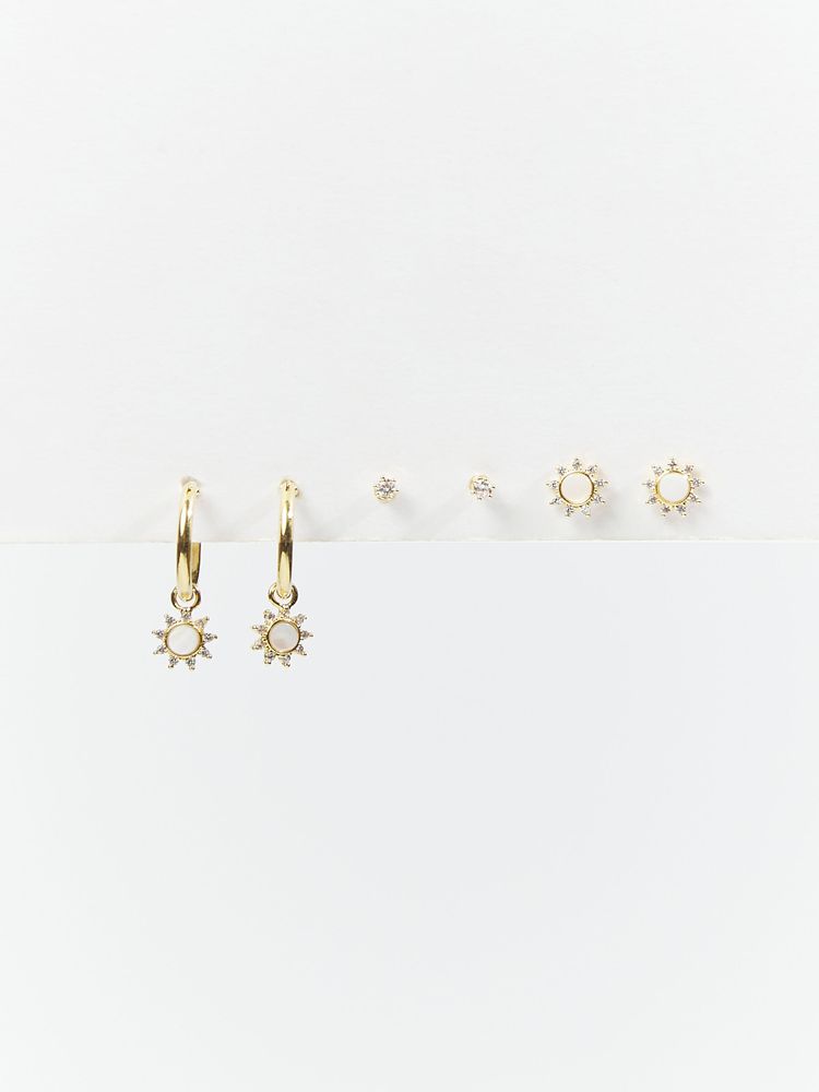 18k Gold Sun Earring Set