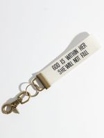 God is Within Her Canvas Keychain