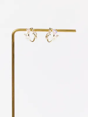 18K Gold Flower Vine Mini Hoop Earrings
