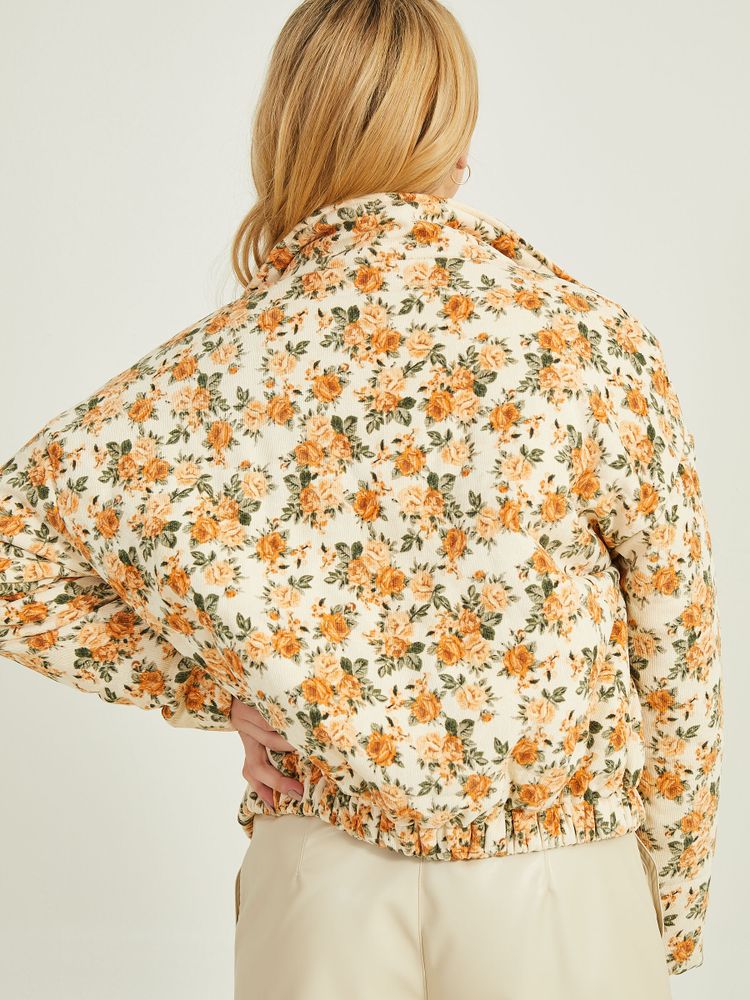 Floral Cord Puffer Jacket