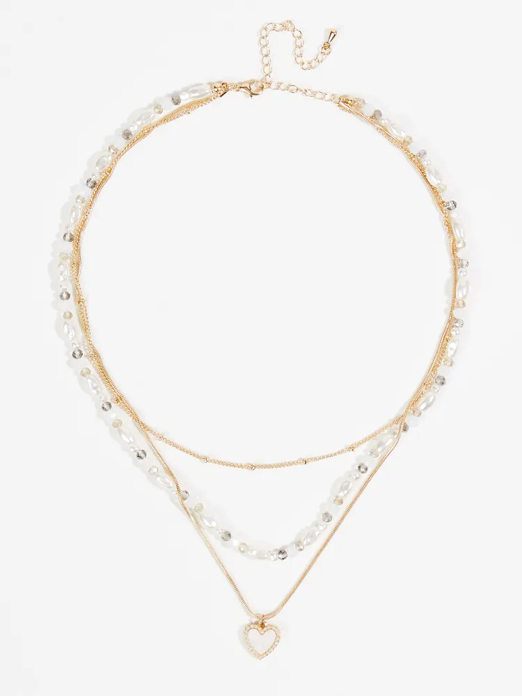 Pearl Glass Bead Layered Necklace