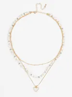 Pearl Glass Bead Layered Necklace