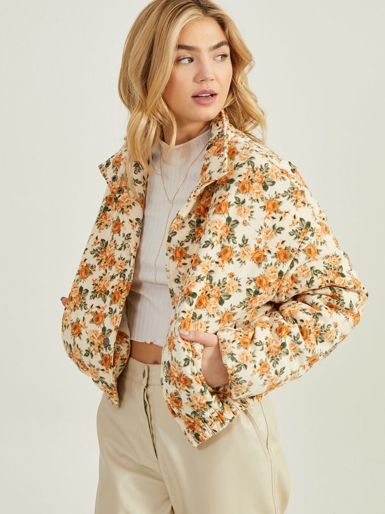 Floral Cord Puffer Jacket
