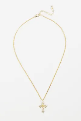Rosette Cross Charm Necklace