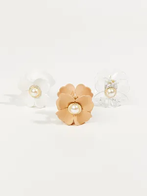 Neutral Flower Claw Clip Trio Pack