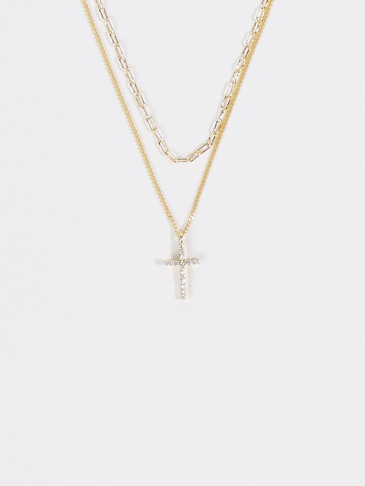 Layered Paperclip Cross Necklace