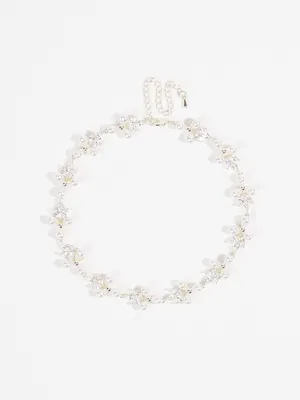 Rhinestone Pearl Cluster Choker Necklace