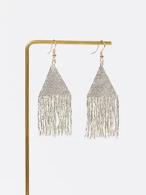 Glass Beaded Fringe Dangle Earrings