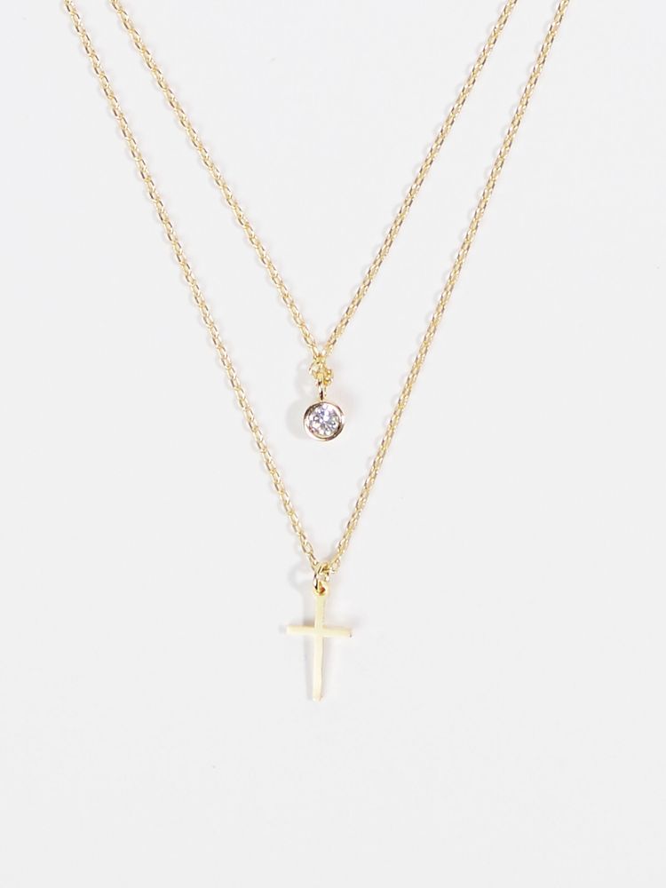 Cross & Crystal Layered Charm Necklace