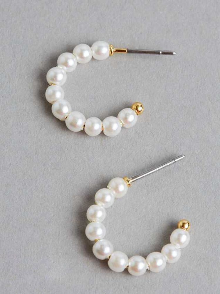 18k Gold Pearl Mini Hoop Earrings