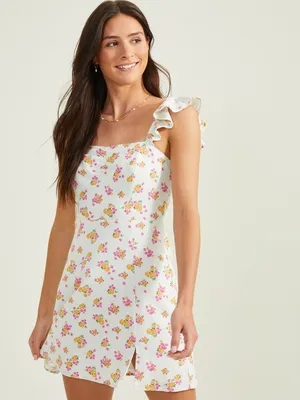 Crezna Floral Linen Dress