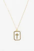 18K Cross Charm Tag Necklace