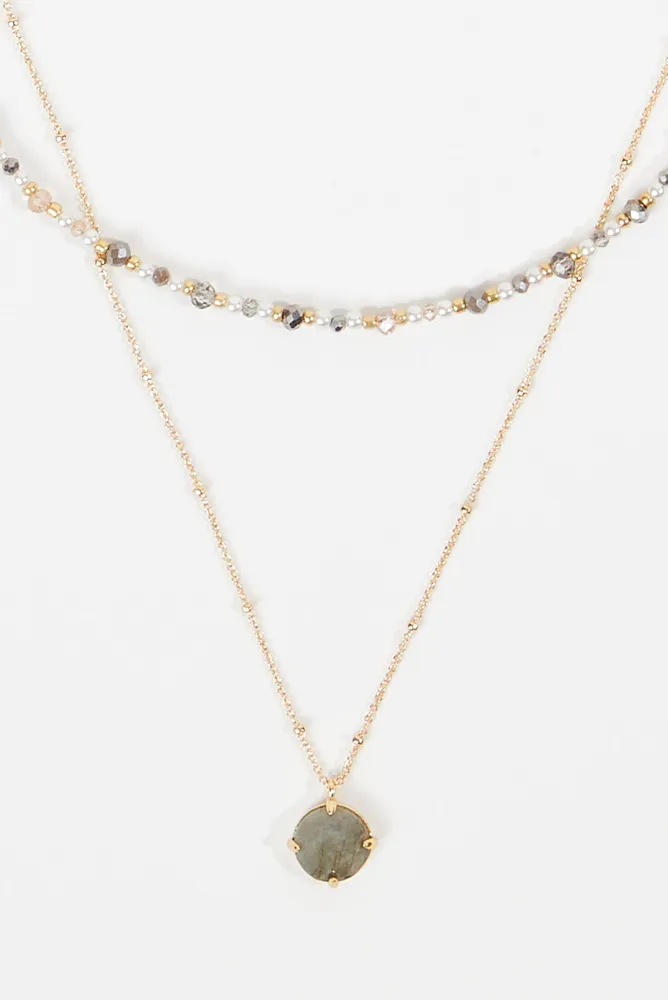 Dainty Glass Bead Layered Pendant Necklace