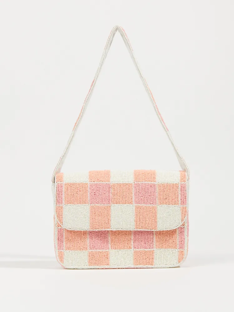 Beaded Checkerboard Pouch Handbag