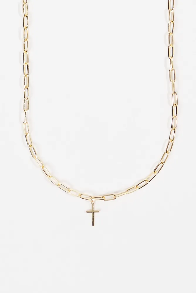 Paperclip Chain Cross Pendant Necklace