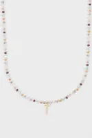Dainty Colorful Beaded Cross Choker Necklace