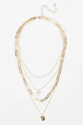 Dainty Pearl Pendant Layered Necklace