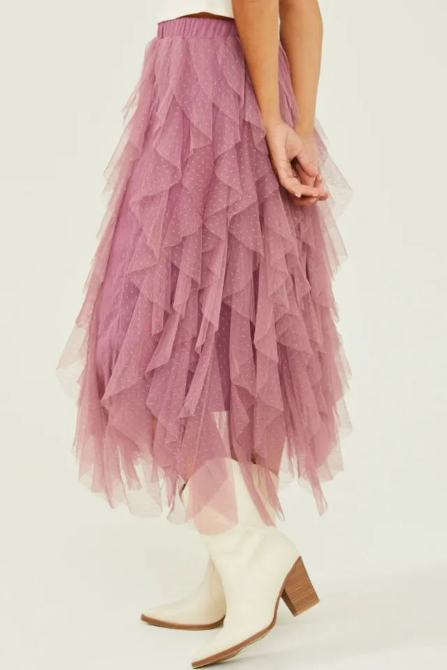 Nia Tulle Waterfall Maxi Skirt in Mauve