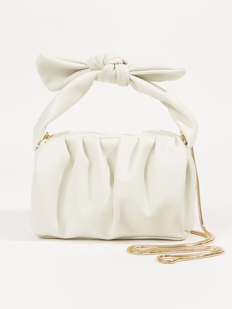 ASOS DESIGN ruched shoulder bag in black with chunky gold chain