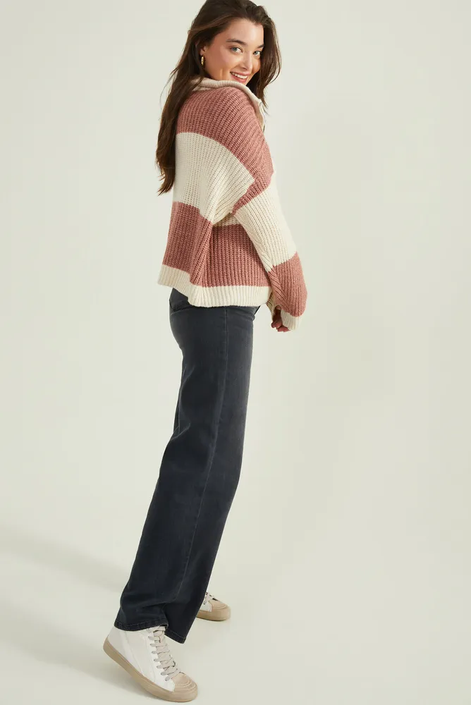 Ilana Striped Quarter Zip Sweater