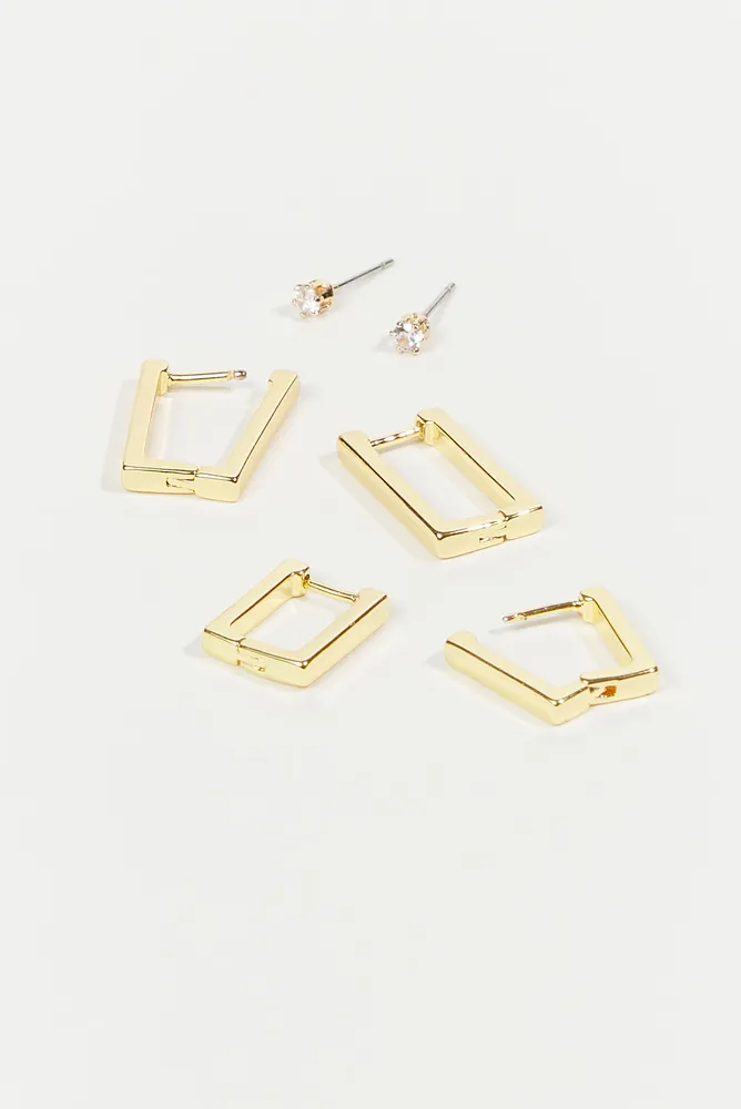 18K Gold Mini Rectangle Hoop Earring Pack