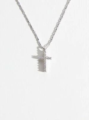 18K White Gold Dipped Cross Charm Choker Necklace