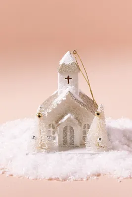 White Scallop Church Christmas Ornament
