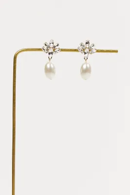 Crystal Cluster Pearl Drop Earrings