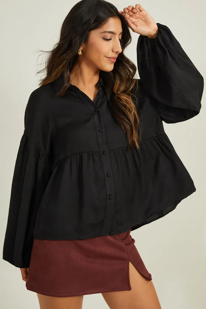 Blouson Sleeve Button Top