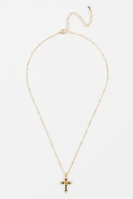 Dainty Rosette Cross Pendant Necklace