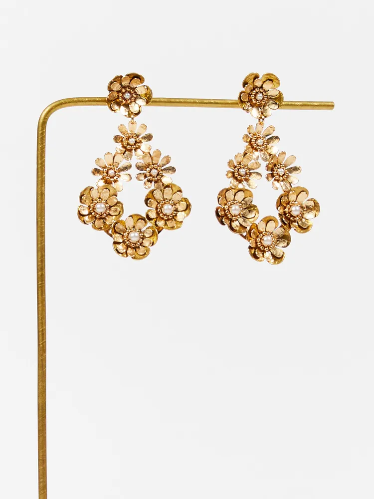18K Gold Dipped Teardrop Floral Earrings