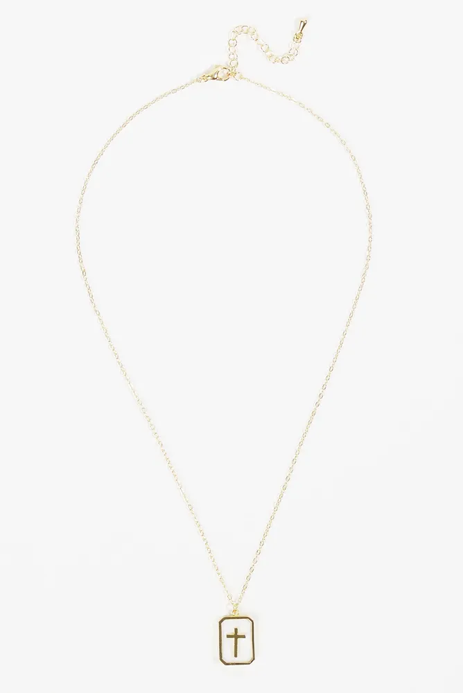 18K Cross Charm Tag Necklace