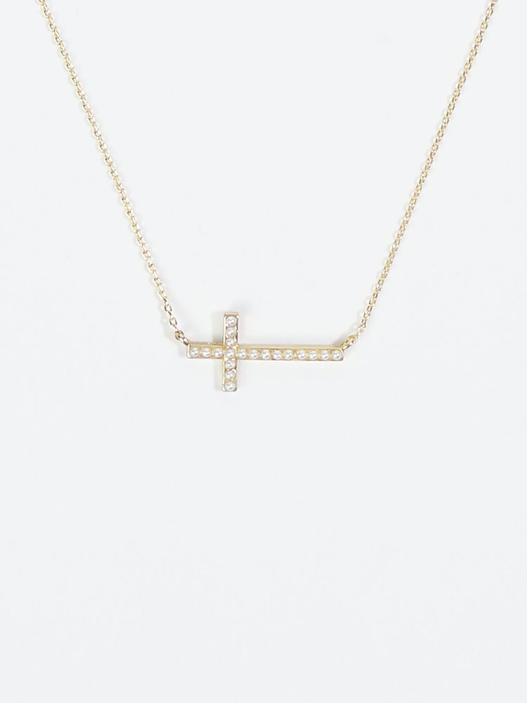 Sideways Pearl Cross Necklace