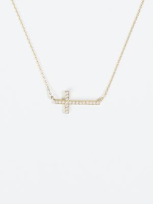 Sideways Pearl Cross Necklace