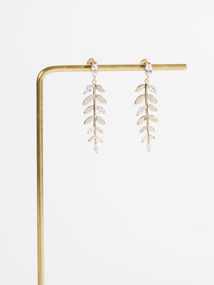 18k Gold Crystal Leaf Earrings