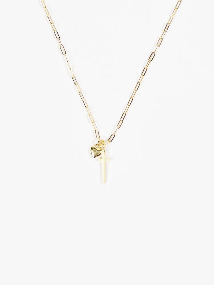 Cross And Heart Paperclip Chain Necklace