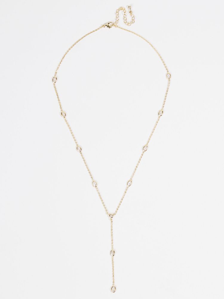 Oval Crystal Y-Chain Necklace