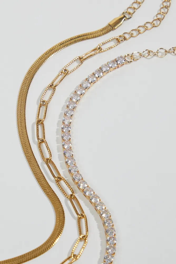 Stainless Steel Diamond Herringbone Bracelet Set