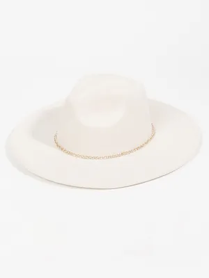 Pearl and Crystal Trim Suede Hat