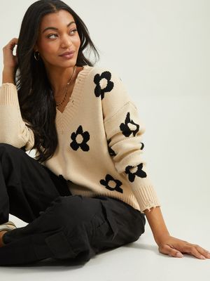 Distressed Floral Sweater