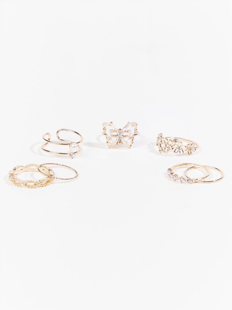 Crystal Butterfly Ring Set