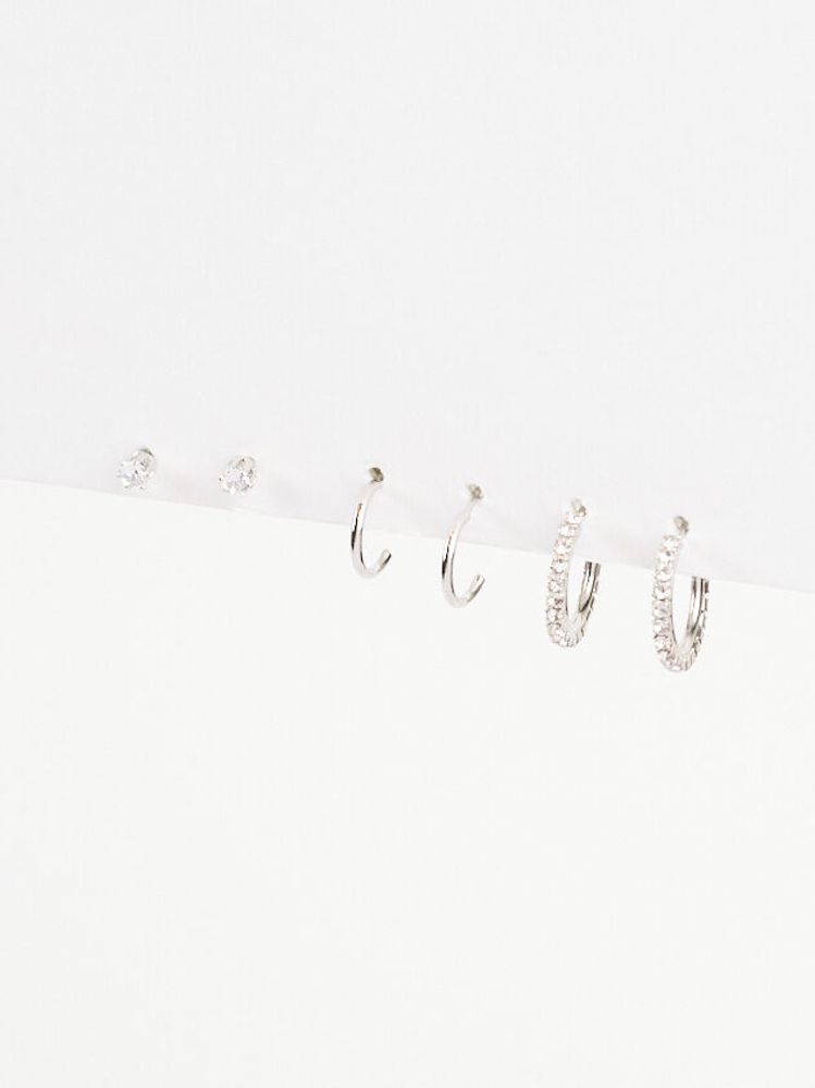 Rhinestone hoop earrings - Silver-coloured - Ladies