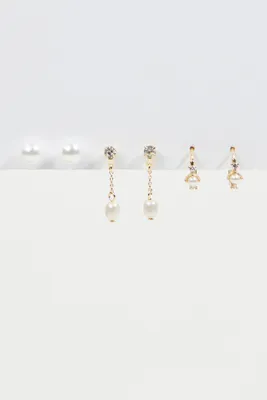 18K Gold Dipped 3 Pack Pearl Dangle Earrings