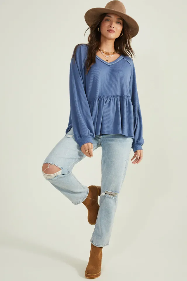 Urban Outfitters Uo Ciara Textured Babydoll Top In Blue,at in White