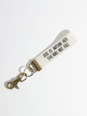 God is Within Her Canvas Keychain