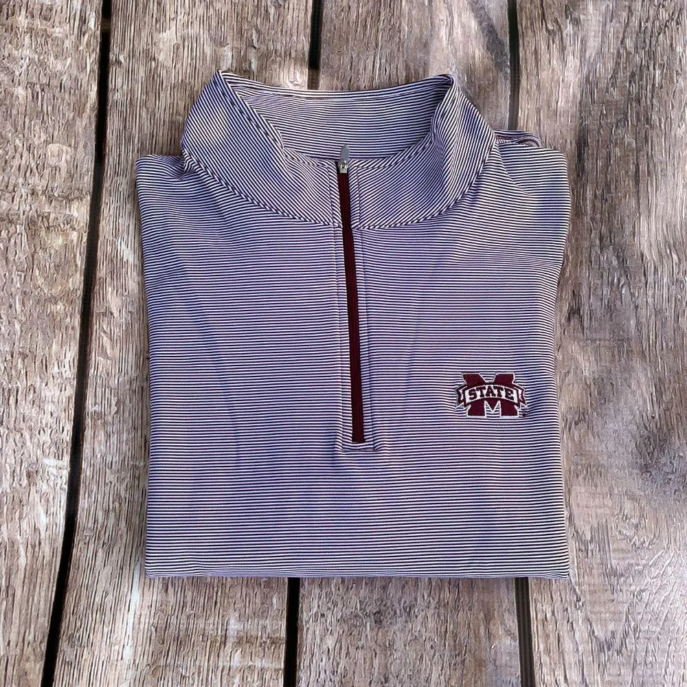 Bulldogs | Mississippi State Peter Millar Perth Mini Stripe Stretch 1/4 Zip Pullover Alumni Hall