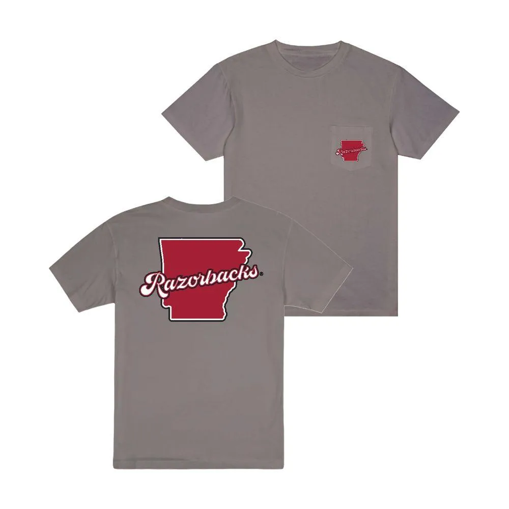 Razorbacks | Arkansas Uscape State Sign Dyed Pocket Tee Alumni Hall